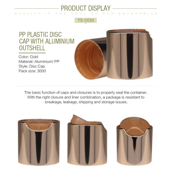 Cosmetic Aluminum Gold Disc Top , K901-5 Nonspill Flip Top Bottle Lids