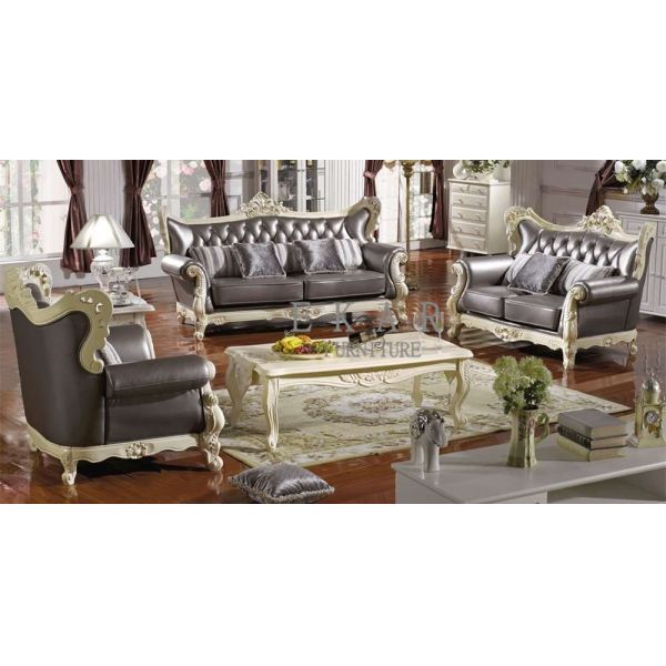 Classic European Living Room Leather Sofa Set Arab Furniture