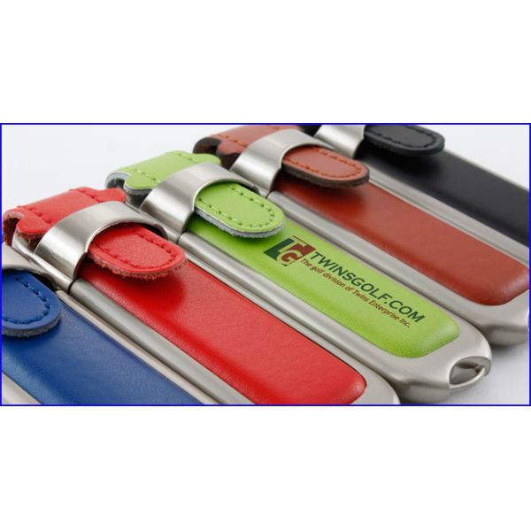 Metal Frame Leather Cover USB Pen Drive with Plastic Body insdie