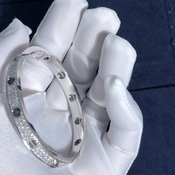 Factory Custom Fine Jewelry 18k White Ogold LOVE Bracelet, Diamond-Paved, Ceramic Bracelet