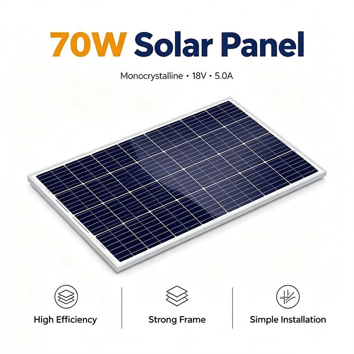 70W 182mm 30‑Cell Monocrystalline Solar Panel IP67 Junction Box MC4 Connector RV Boat Solar Charger