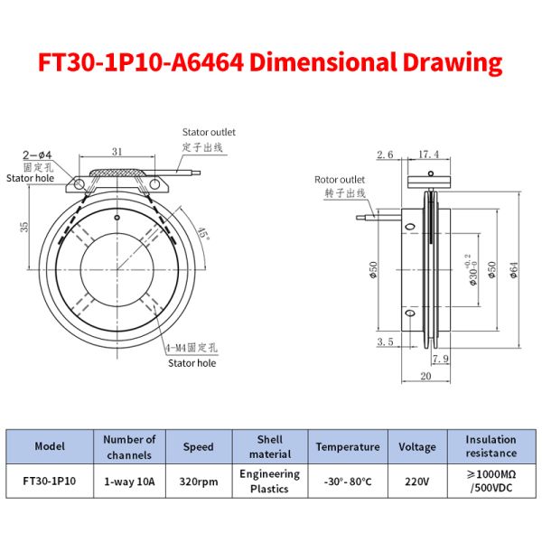 10A High-Current Through Bore Electrical Slip Ring with Independent Rotor and Stator Structure and Ultra-Thin 20mm Design
