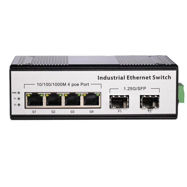 Metal Industrial Gigabit Switch DIN Rail 2 SFP Fiber Ports 4 PoE Ethernet Ports