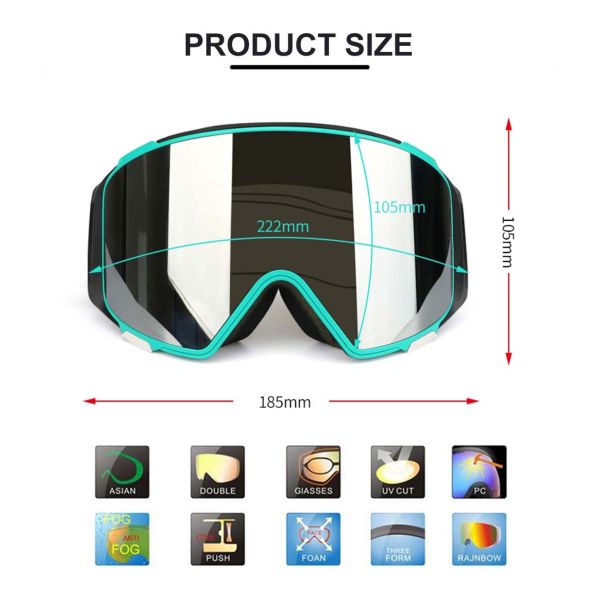 Customized Color Ski Goggles for Magnetic Anti-fog UV400 Protection and Craftsmanship