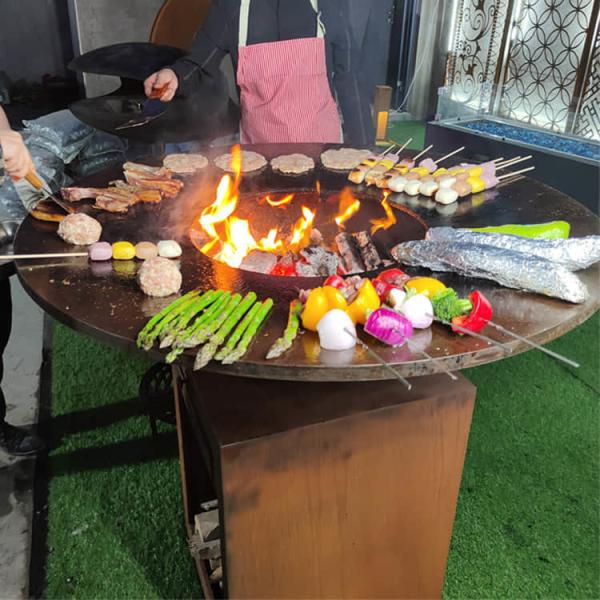ISO9001 Corten Steel BBQ Grill 500mm Steel Fire Pit BBQ Rusty Red