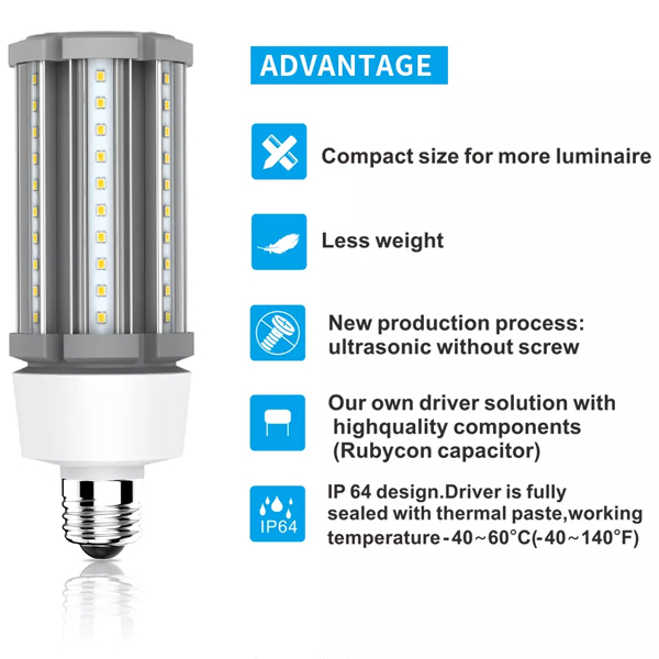 Aluminum Glass LED Corn Cob Light Bulbs Remote Control For Warehouse