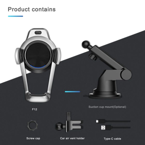 Mobile Phone Qi 1.67A 15W QC3.0 Car Mount Charger Holder