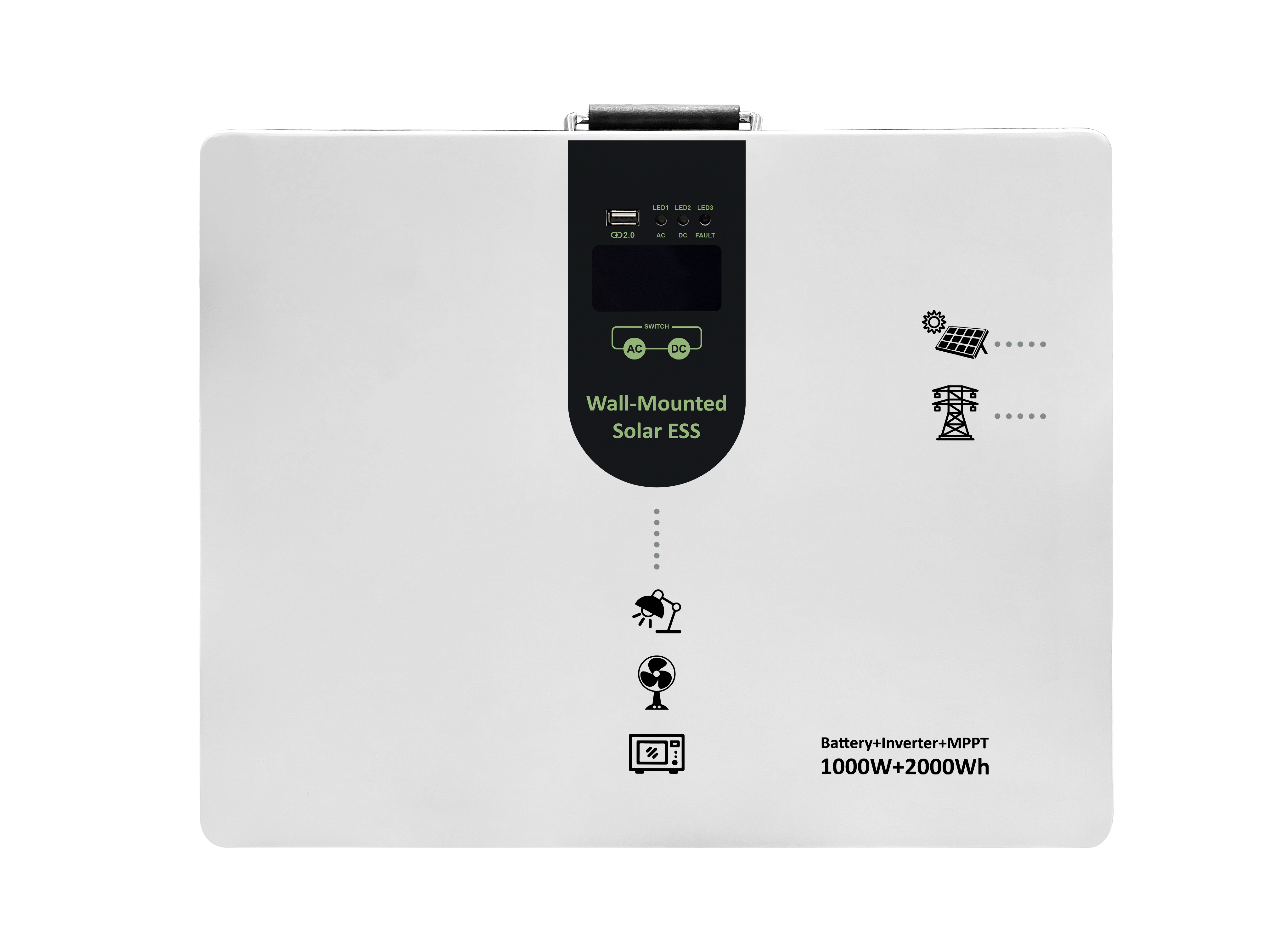 Portable Wall-Mounted Power Supply (AC Input 1KW Max) 6.4V 1KW Inverter + 2KW.H Battery