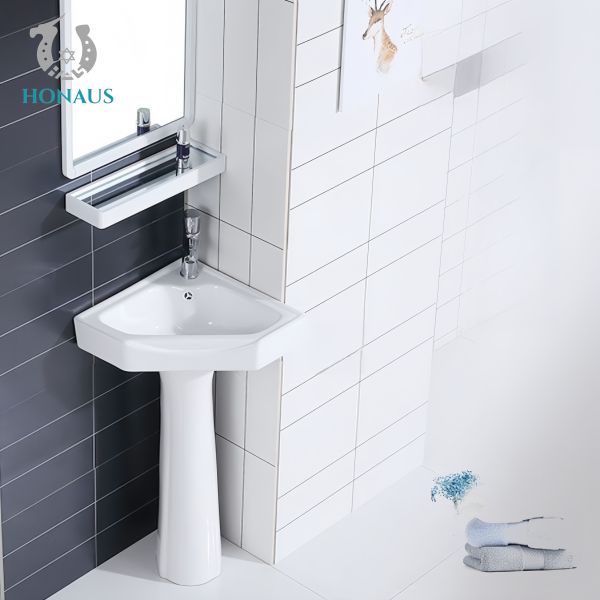 Indoor Small Bathroom Full Pedestal Wash Basin High Quality Ceramic Modern Design
