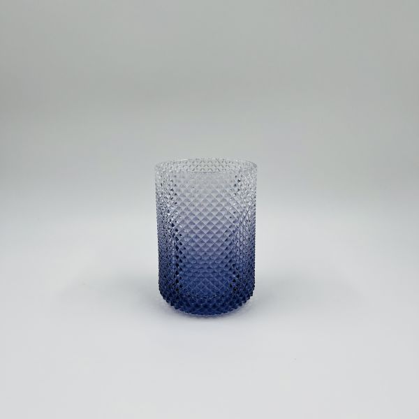 Glass Bathroom Accessories Set Luxury Ombre Blue Round Shape Diamond Pattern Lotion Pump Bottle Two Size