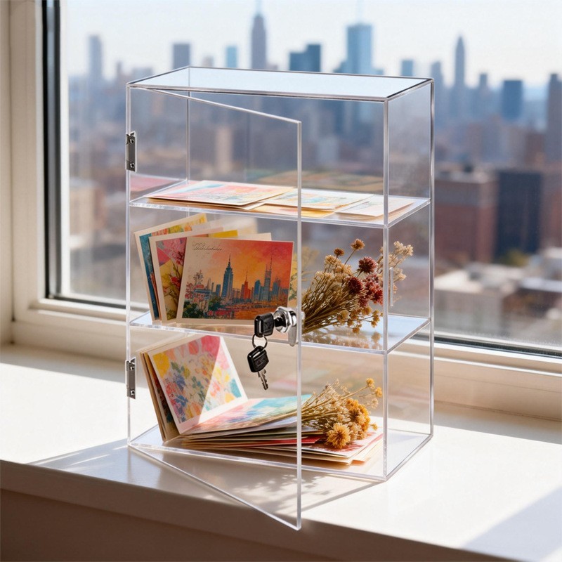 Acrylic Lockable Display Cabinet, Living Room Storage & Display Shelf for Toys, Cosmetics and Figurines