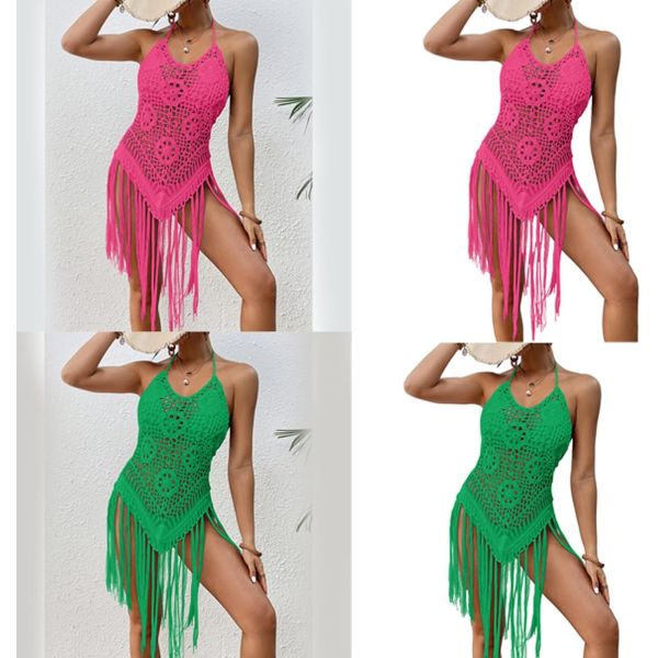 Women Bikinis Cover Up Crochet Swimsuit Cover Up Hollow Out Bathing Suit Cover Up Swimwear Tassels Dress Beach Cover Up for Women Crochet Bikini Cover Ups Beach Pool Swimwear Crochet Dress