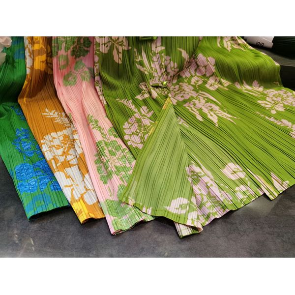 Original Design Pleated Chinese Style Disc Half Skirt 2024 Printed Pleated Skirt Wrap Slit Summer Skirt