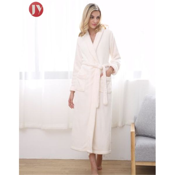 Luxury Flannel Fleece Robe Long Sleeve Nightwear Heated Bathrobe Nightdress Nightgrown