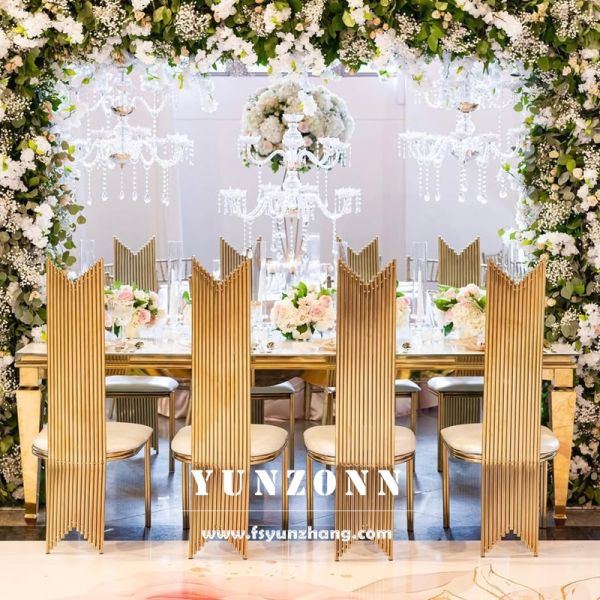 Events Furniture Stainless Steel Gold Frame White Pu High Back Wedding Dining Party Event Banquet Chair for Sale