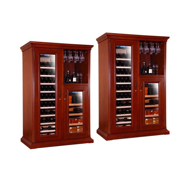 Burgundy Wooden Wine Cooler Cabinet with Precise Temperature Control and LED Interior Lighting