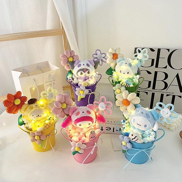 Plush flor inmortal en maceta dibujos animados muñeca animal muñeca que sostiene flores para los maestros regalo del día de San Valentín chino regalo del día del maestro