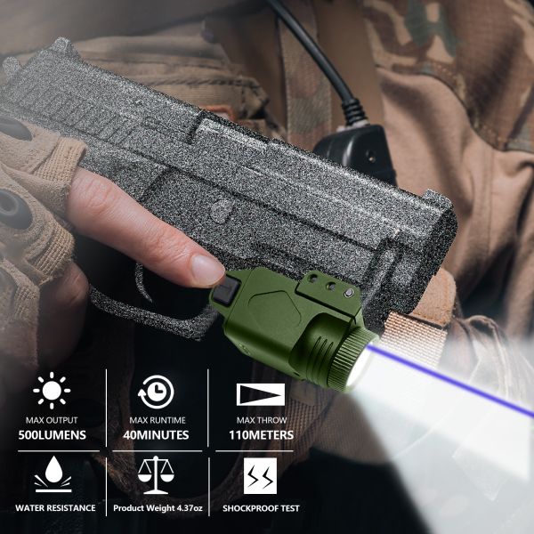 Reliable Tactical Blue Laser Sight Handgun 500 Lumen Flashlight