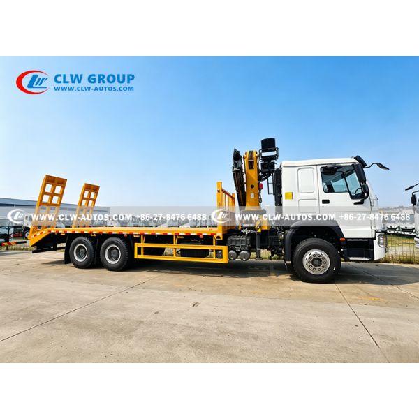 Sinotruk HOWO 6x4 Flatbed Wrecker Truck with 10 Ton Knuckle Boom Crane