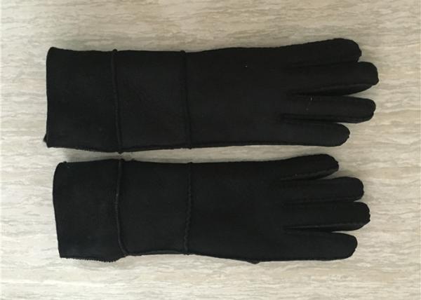 Women Hand Sewing Warmest Sheepskin Gloves , Suede Leather Mittens