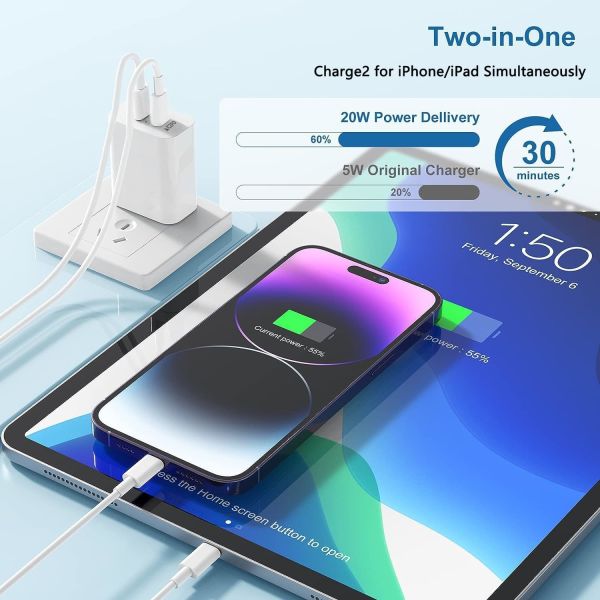 Двойной порт USB C PD адаптер быстрой зарядки 40 Вт для Apple Watch и iPhone