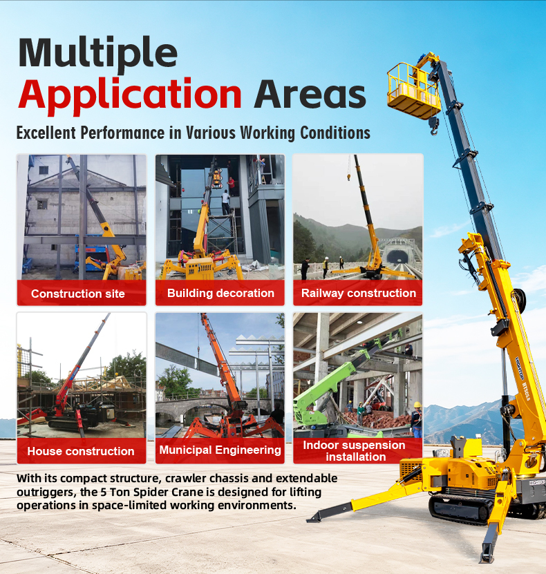 HTSC5.0 5T Lifting Capacity Spider Crane Continuous Rotation With 17m Maximum Lift