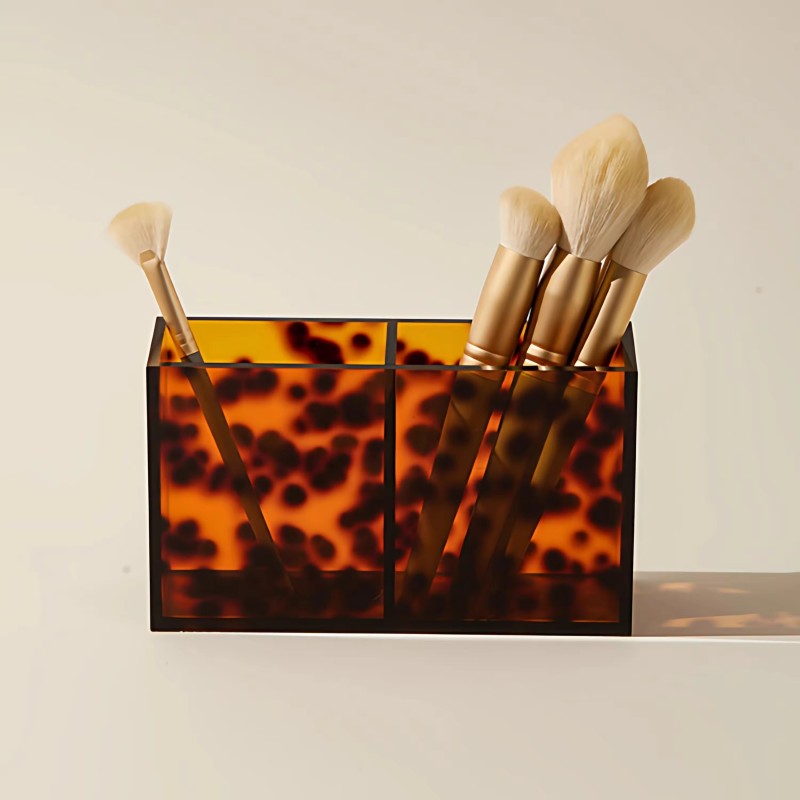 Factory Innovation Leopard-print Acrylic Box-shaped Customizable Makeup Organizer Desktop Storage Box