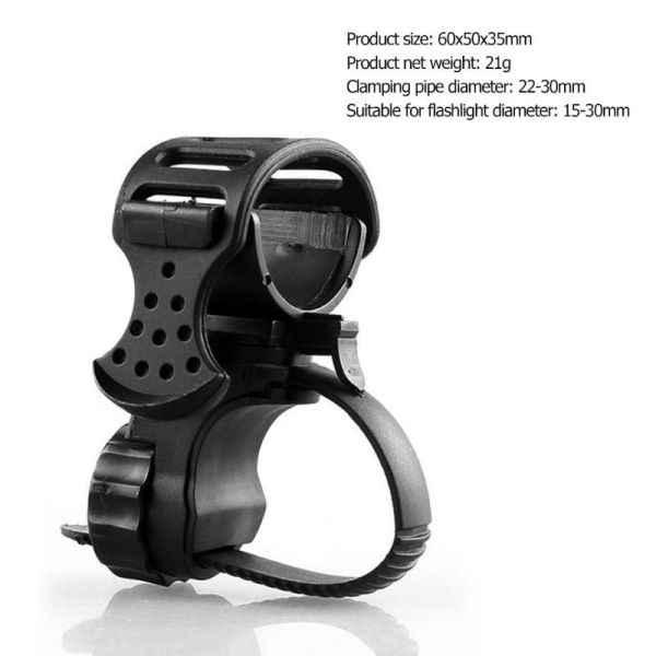 360 Degree Rotatable Front Light Clip Clamp for Bicycle Black Rubber ABS Construction