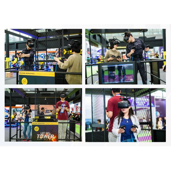 Simulador de la realidad virtual de la máquina de HTC VIVE con los juegos del tiroteo de VR