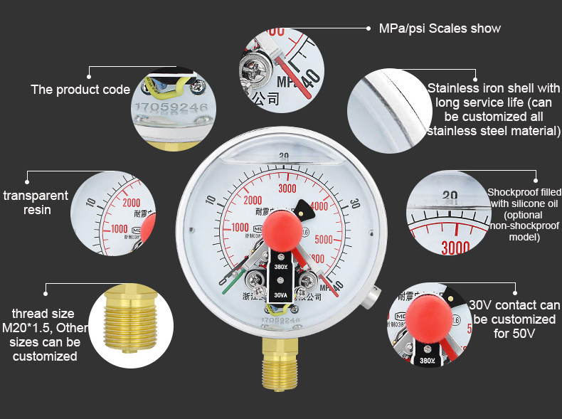 Portable Water Pressure Gauge High Precision 1000bar Manometer with Electrical Contact