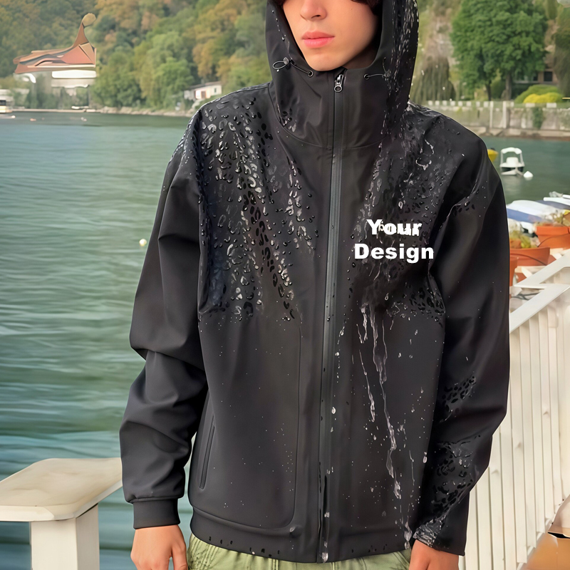 Men Water-Activated Leopard Print Jacket, Color Changing Outdoor Waterproof Windbreaker
