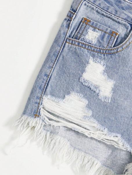Blue-white ripped denim shorts