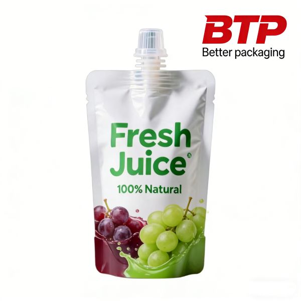 Custom Printed 100% Natural Fresh Juice Spout Pouches with Heat Seal Resealable Custom Logo for Food-Grade Leak-Proof Packaging