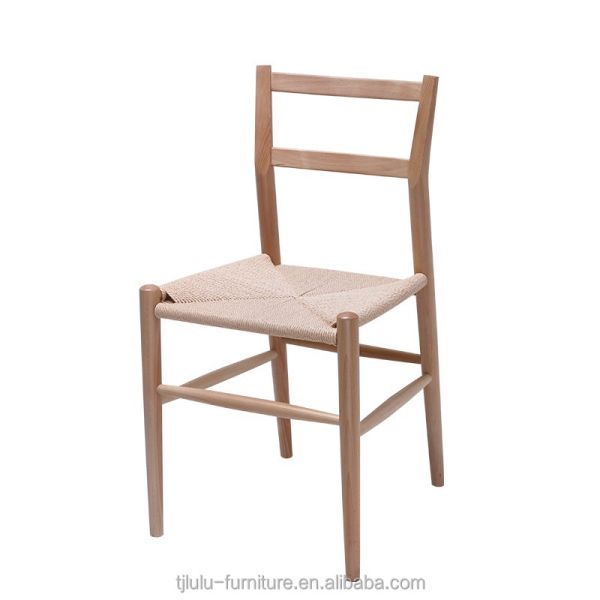 Hotel Restaurant Banquet or Home Simple Backrest Chair with Hemp Rope Weaving and Wooden Legs