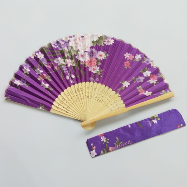 21cm Japanese Bamboo Satin Fabric Fans With Gift Pouch Wedding Favor Custom Printed Folding Fan