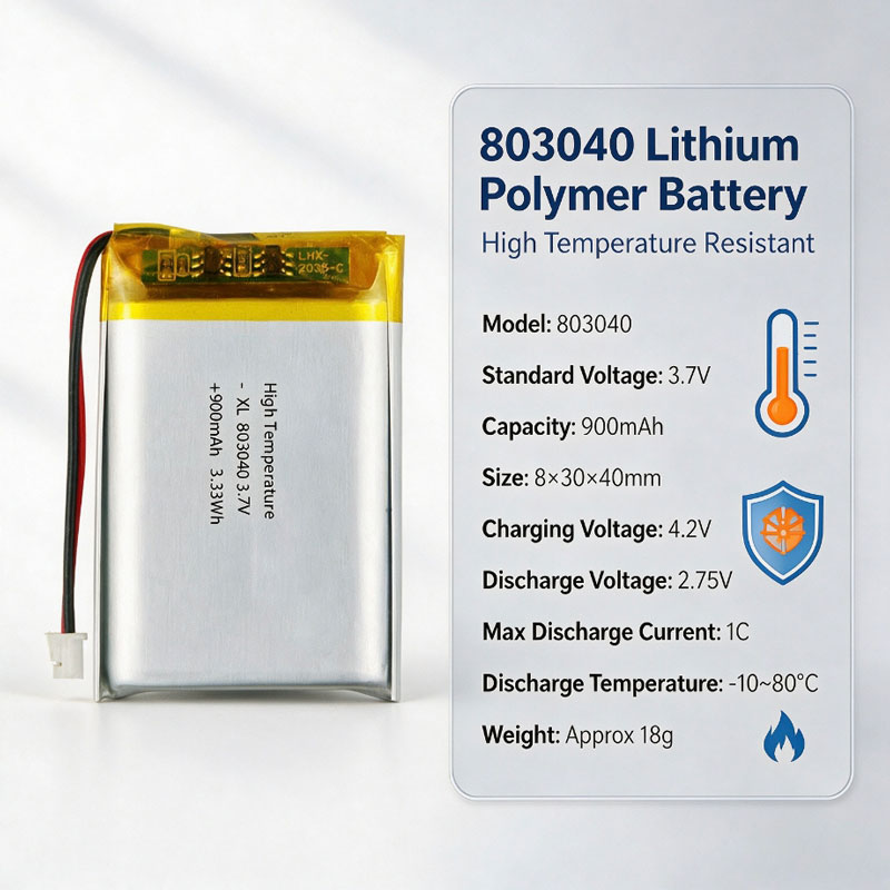 High Stability Heat Resistant 803040 Lithium Polymer Battery 3.7V 900mAh Cell for Portable Detection Instruments