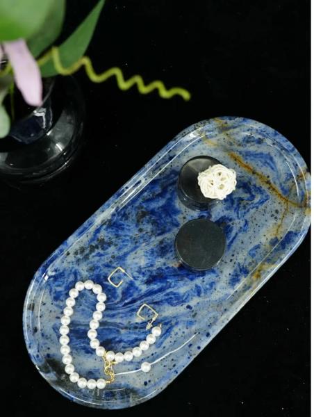 Brazil Cloisonne Blue Marble Serving Tray Natural Scratch Resistant Elegant