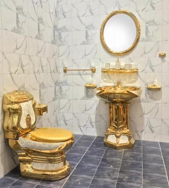 Golden Hotel Bathroom Sanitary Ware With Pedestal Basin Sink Wall Hung Toilet