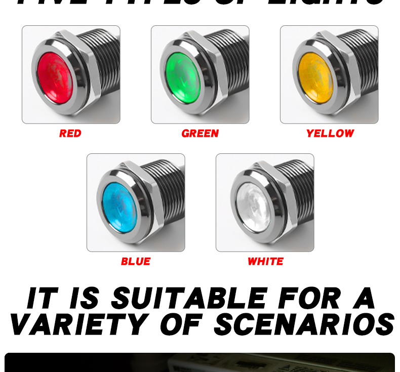 Versatile 6mm Oxidized Black Metal LED Indicator Lights Durable Wire Connection Compatible with 3V 6V 12V 24V 110V 220V