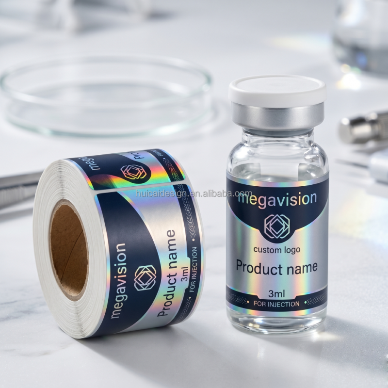 Peptide Bottle Labels Private Label 5ml 7ml 10ml Small Glass Vial Packaging Factory Price Low MOQ Embossed Foil Printing