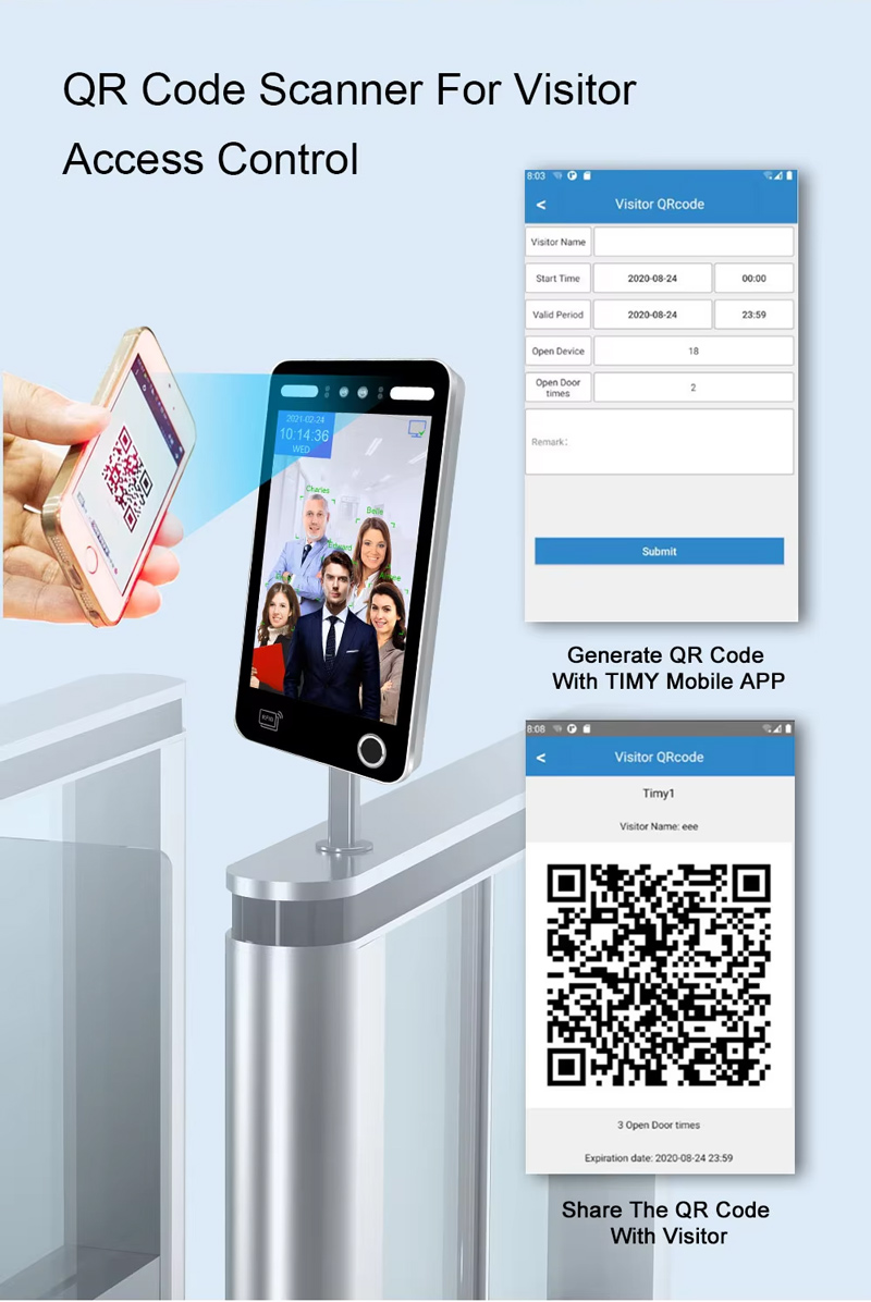10.1 Inch IPS Screen Biometric Time Attendance Machine Face Recognition Camera IP65 Waterproof Door Lock Access Controlace
