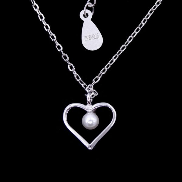 Minimalist Style Heart Shaped Necklace / 925 Silver Jewellery Pearl Chain Necklace