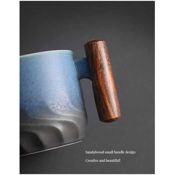 Wooden Handle Bone Ceramic Teacup for Coffee or Camping Customizable Design