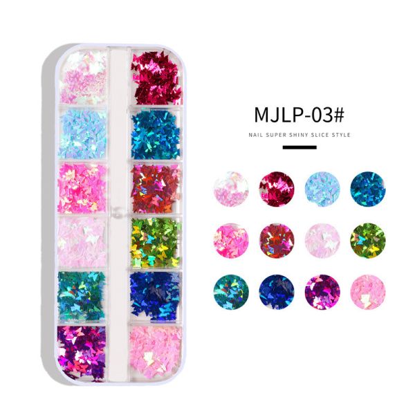 12 Grids Star Geometric Butterfly Nail Art Stickers Glitter Flakes Nail Art Sequins Paillette Confetti Holographic Laser Shining