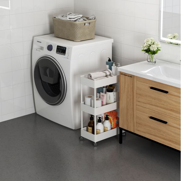 ABS Plastic Factory Direct Four-story Floor-mounted Movable Holders Corner Organizer Bathroom Storage Racks Stroller with Wheels