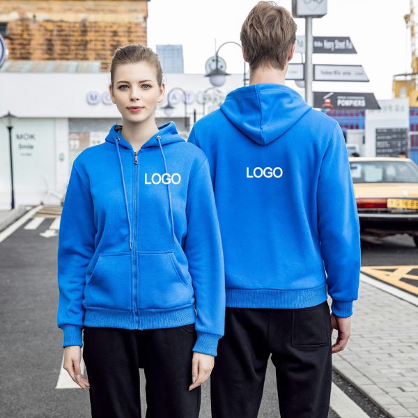 Full Zip Hooded Sweatshirt Unisex 700G Warm Winter Hoodies Solid Color Design