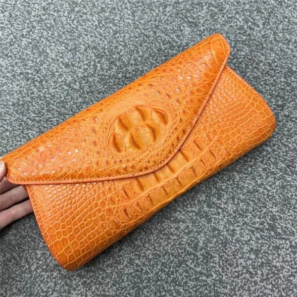 Authentic Crocodile Skin Women Envelop Clutch Genuine Alligator Leather Lady Chain Purse Bag Female Cross Shoulder Bag