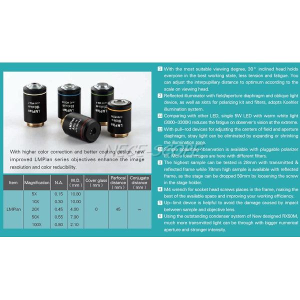 Hair Fiber Metallurgical Objective Lenses Microscope 5W LED Quintuple Nosepiece