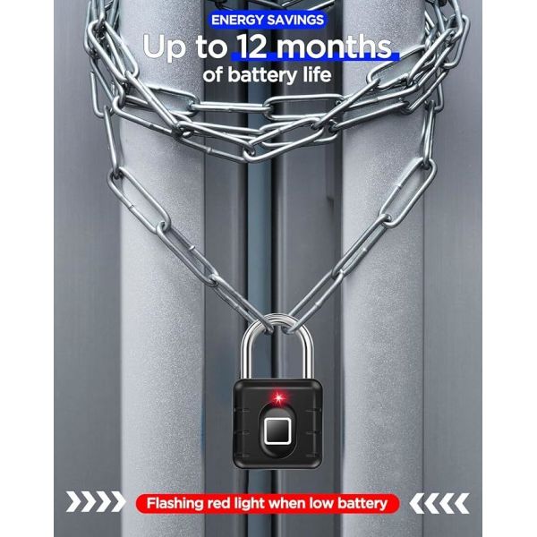 IP67 Waterproof USB Rechargeable Security Smart Fingerprint Padlock Zinc Alloy+ABS 304 Stainless Steel Shackle Eco-Friendly Tuya