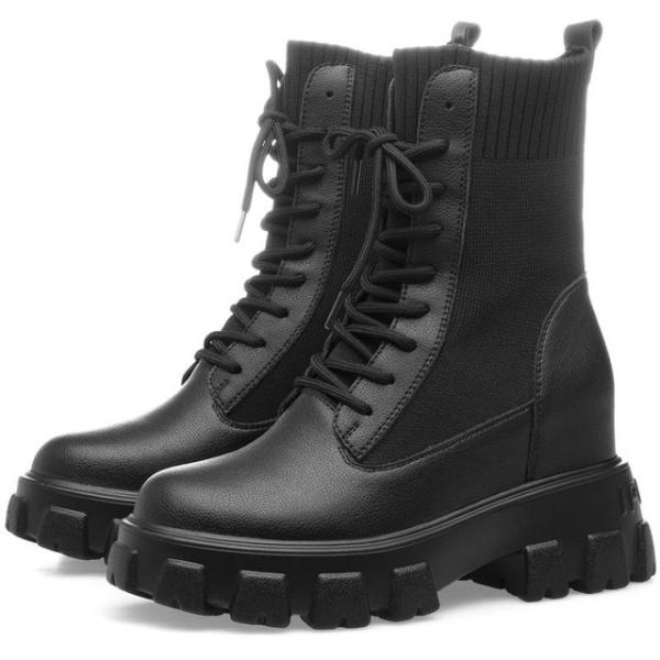 Breathable Chunky Rubber Soles Ladies Flat Boots moccasin style Lace Up